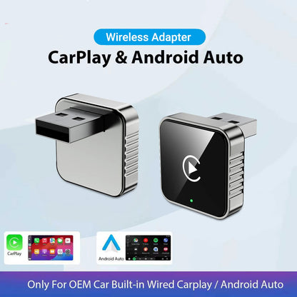 2 in 1 Wired to Wireless Carplay Android Auto Adapter for OEM Car Stereo with USB Dongle Mini Box Plug and Play Bluetooth
