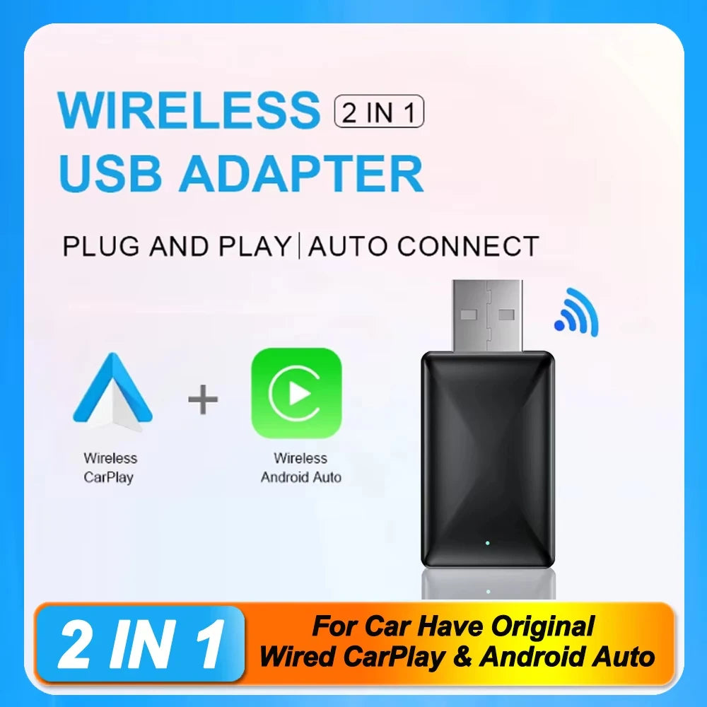 2 in 1 Wired to Wireless Carplay Android Auto Adapter for OEM Car Stereo with USB Dongle Mini Box Plug and Play Bluetooth